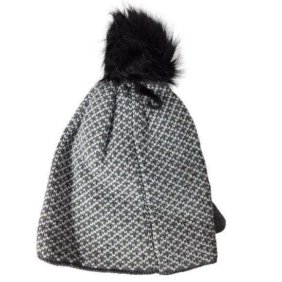 Clear Creek Winter Hat & Gloves Set Gray White Knit with Faux Fur Pom One Size - Picture 3 of 5
